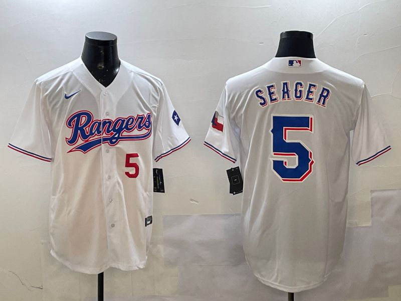 Men Texas Rangers 5 Seager White Game 2025 Nike MLB Jersey style 2